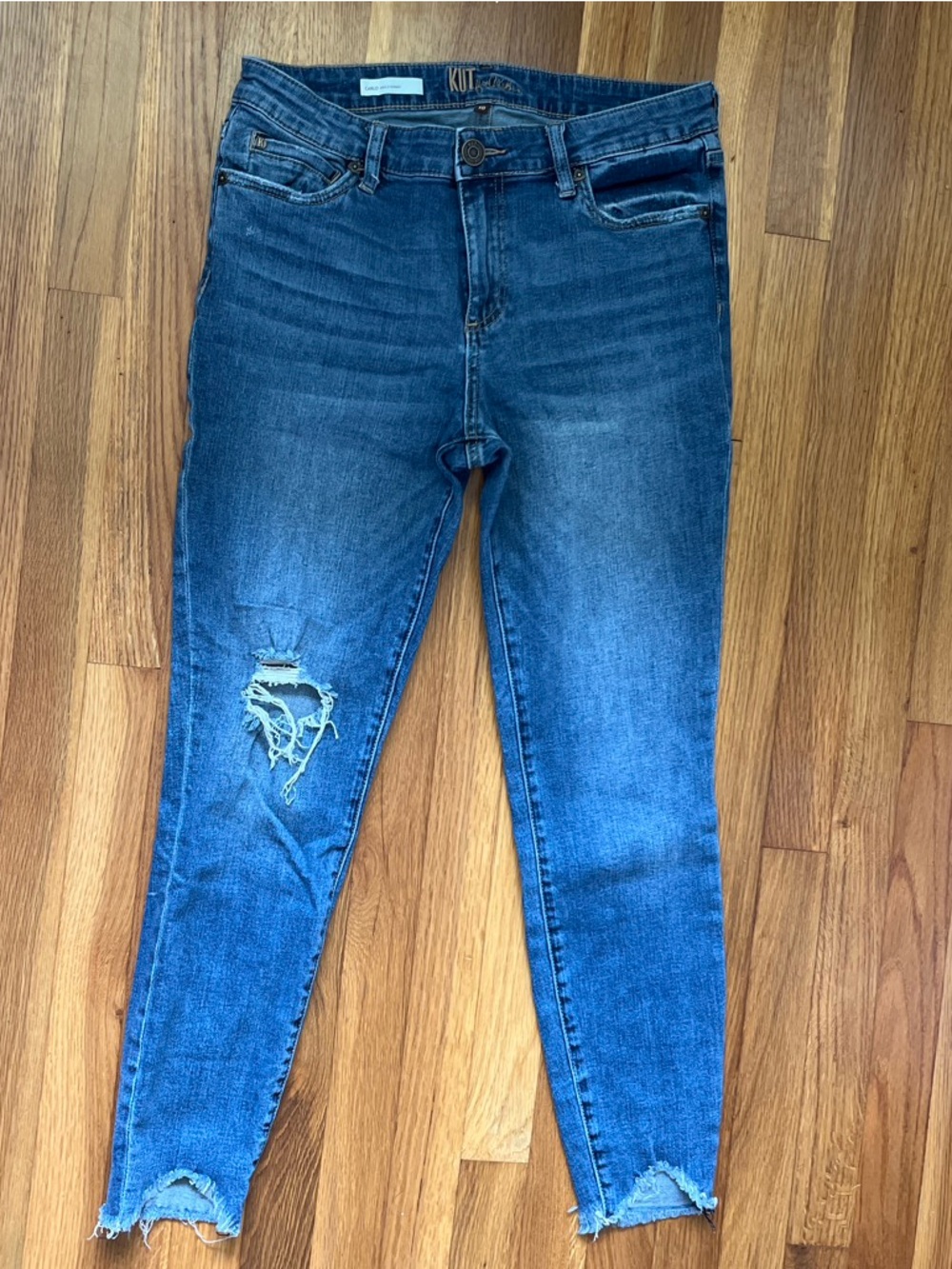 Kut from the Kloth Medium Blue Distressed Carlo Ankle Skinny Jeans
